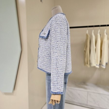 라인 배색 트위드 자켓