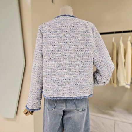 라인 배색 트위드 자켓