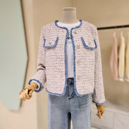 노카라 라인배색 트위드자켓