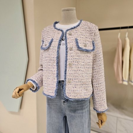 노카라 라인배색 트위드자켓