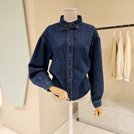 리본타이 진청 블라우스