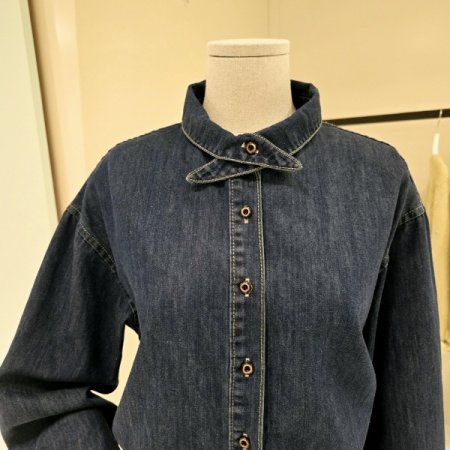 리본타이 진청 블라우스