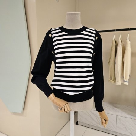 스트라이프 배색 라운드니트