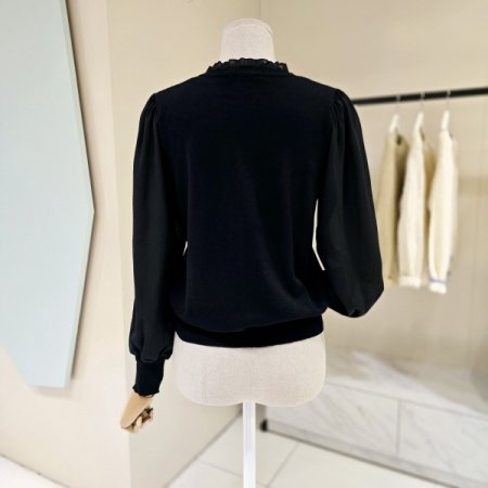 시폰소매 진주장식 라운드니트