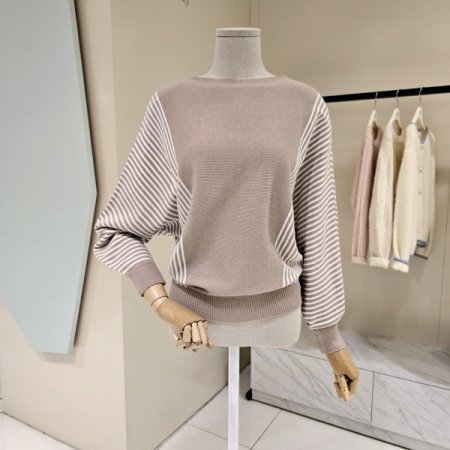 보트넥 가오리 스트배색 니트