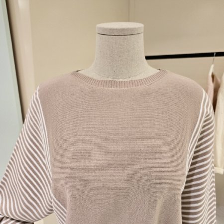 보트넥 가오리 스트배색 니트