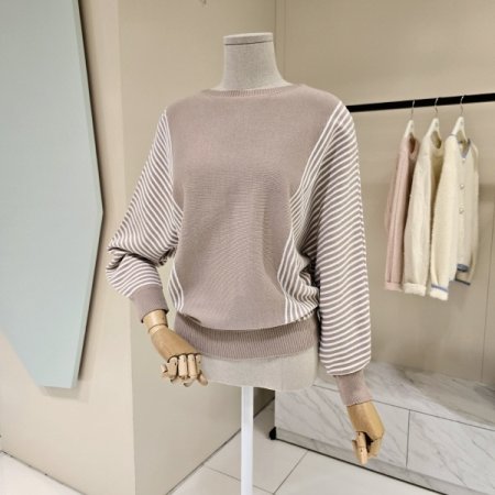 보트넥 가오리 스트배색 니트