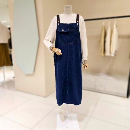 아웃포켓 멜빵 진청 원피스