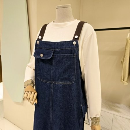 아웃포켓 멜빵 진청 원피스