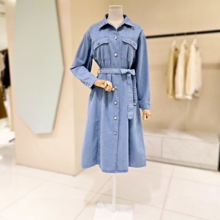 벨티드 오픈형 데님 원피스