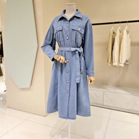 벨티드 오픈형 데님 원피스