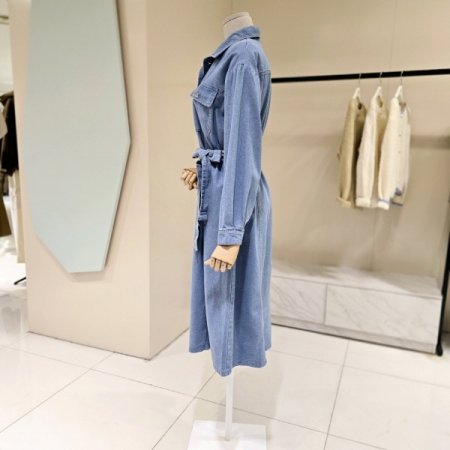 벨티드 오픈형 데님 원피스