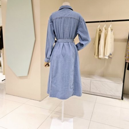 벨티드 오픈형 데님 원피스
