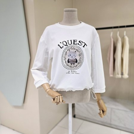 스트링 7부소매 라운드 티셔츠