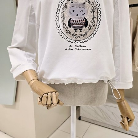 스트링 7부소매 라운드 티셔츠