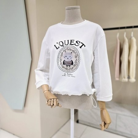 스트링 7부소매 라운드 티셔츠