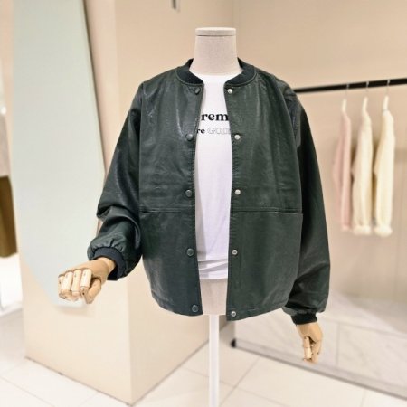 박시핏 언발 레더 자켓