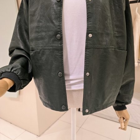 박시핏 언발 레더 자켓