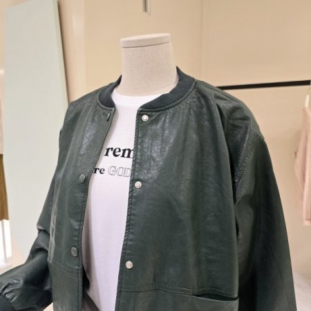 박시핏 언발 레더 자켓