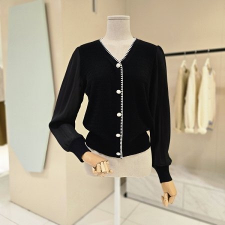 시폰배색 브이넥 니트