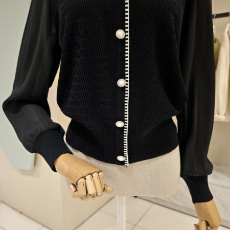 시폰배색 브이넥 니트