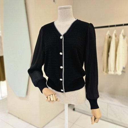 시폰배색 브이넥 니트