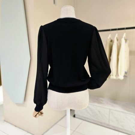 시폰배색 브이넥 니트