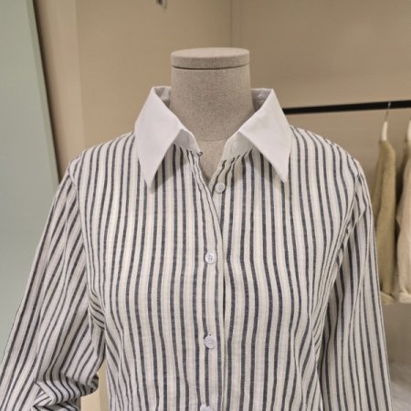 카라배색 스트라이프 블라우스