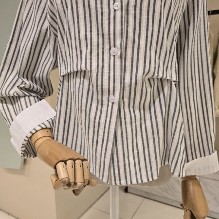 카라배색 스트라이프 블라우스