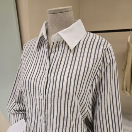 카라배색 스트라이프 블라우스