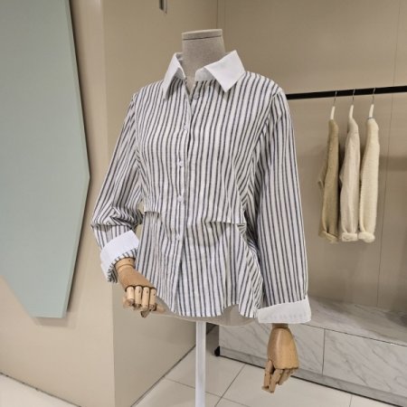 카라배색 스트라이프 블라우스