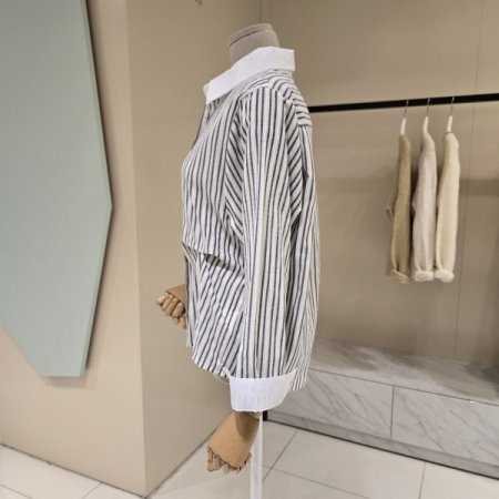 카라배색 스트라이프 블라우스