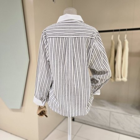 카라배색 스트라이프 블라우스