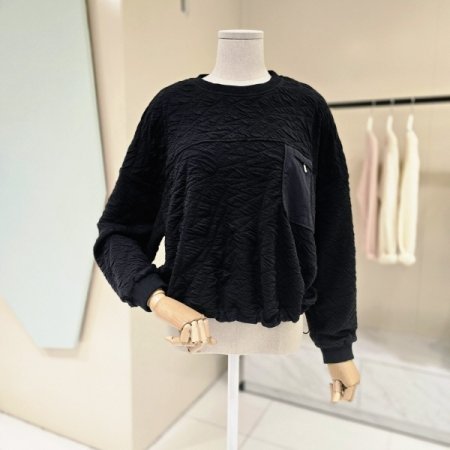 박시핏 스트링 엠보 라운드티셔츠