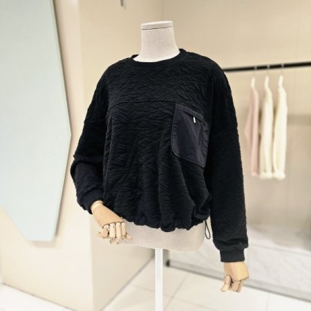 박시핏 스트링 엠보 라운드티셔츠