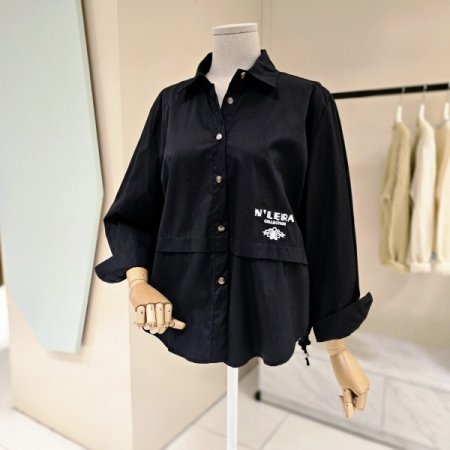 레터링 스트링 루즈핏 셔츠