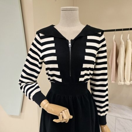 단가라 반집업 니트 원피스