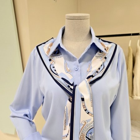 심플 카라넥 스카프블라우스