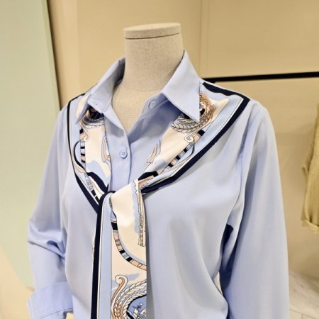 심플 카라넥 스카프블라우스