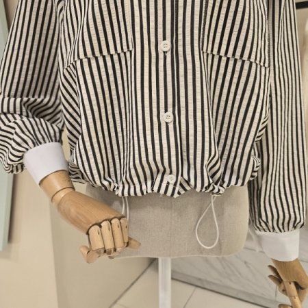 스트링 스트라이프 블라우스