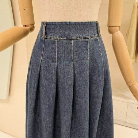 밴딩 플레어 데님 롱스커트