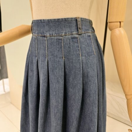 밴딩 플레어 데님 롱스커트