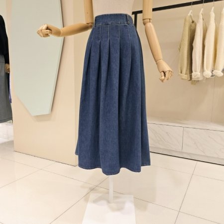 밴딩 플레어 데님 롱스커트