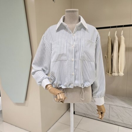 카라배색 스트라이프 크롭 블라우스