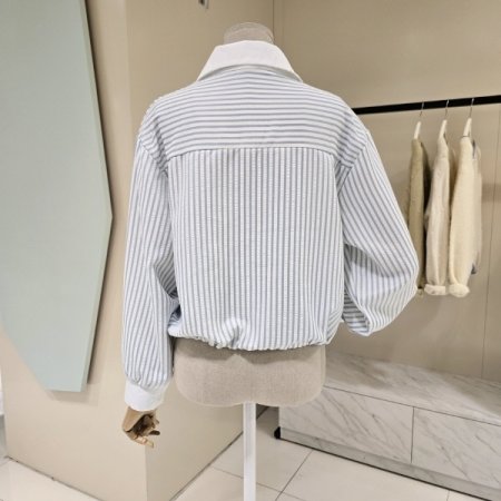 카라배색 스트라이프 크롭 블라우스