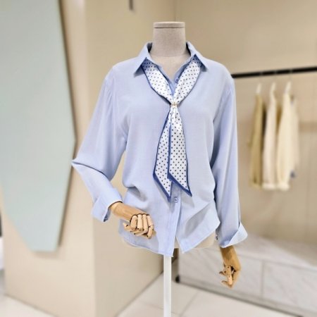 심플 카라 스카프 블라우스