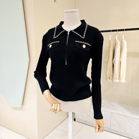 반집업 카라 체인 골지니트