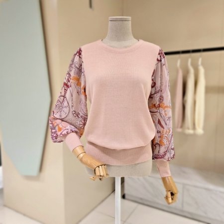 라운드 소매시폰 니트