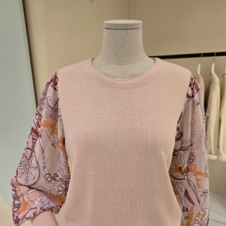 라운드 소매시폰 니트