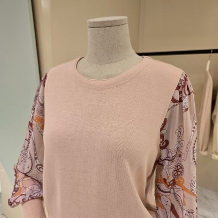 라운드 소매시폰 니트